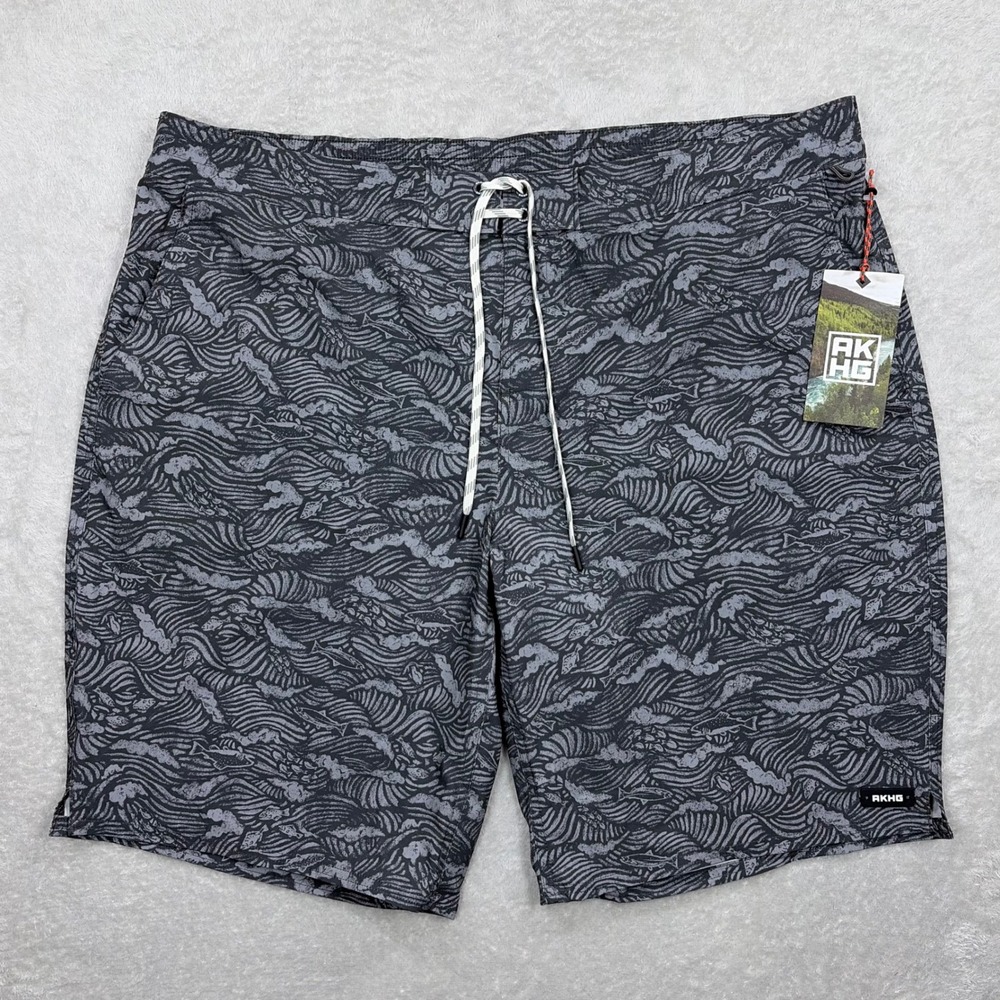 Alaskan Hardgear Board Shorts Mens 42 Grey Lost Lake 11" Wave Fish Print Summer